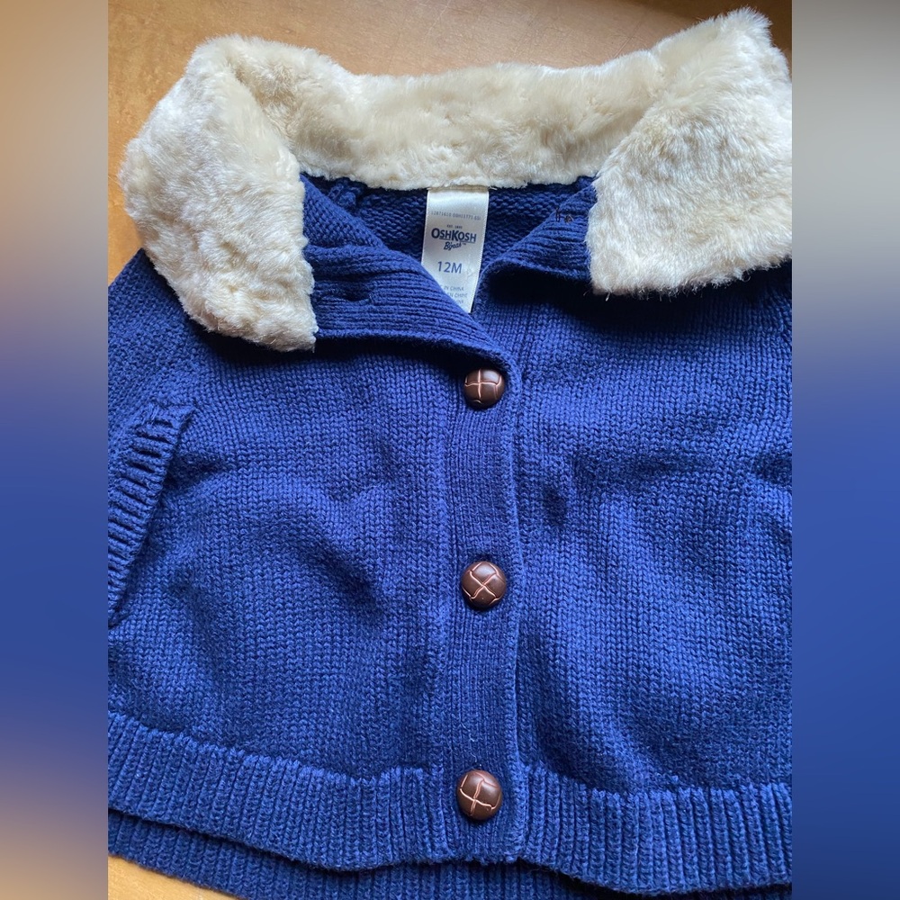 OshKosh B'gosh Navy Knit Cape with Cream Collar size 12 months